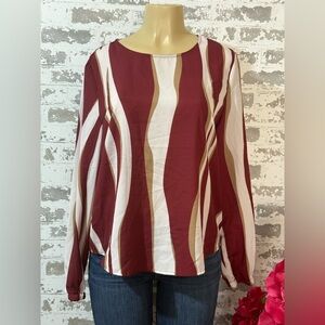 Stylish Women's Maroon and Beige Striped Top